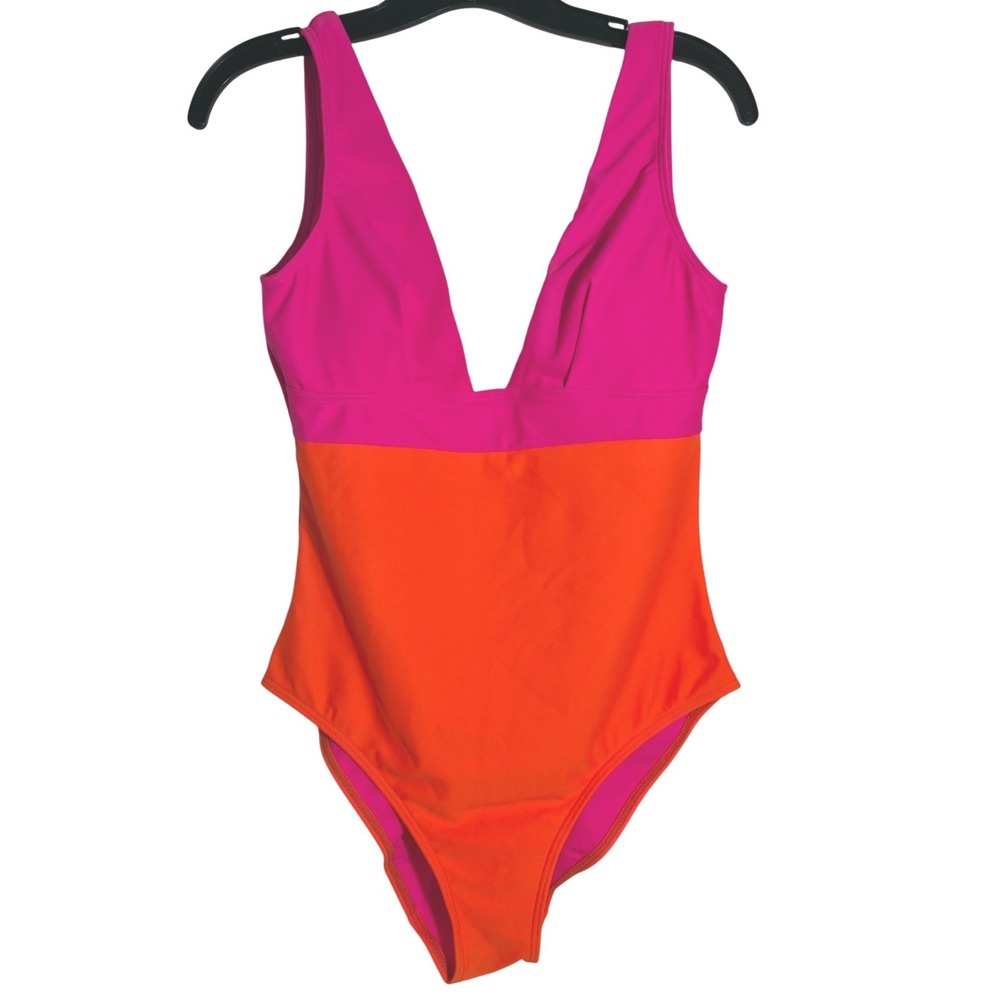 Ted Baker One Piece Swimsuit Womens Pink Orange Colorblock V-Neck Good - Picture 4 of 8